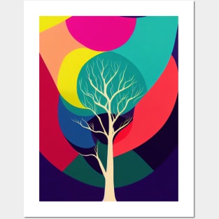 Vibrant Colored Whimsical Minimalist Lonely Tree - Abstract Minimalist Bright Colorful Nature Poster Art of a Leafless Branches Posters and Art